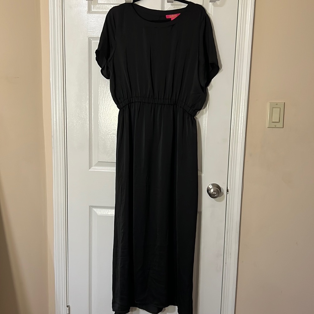 Black Satin Dress with side Slits